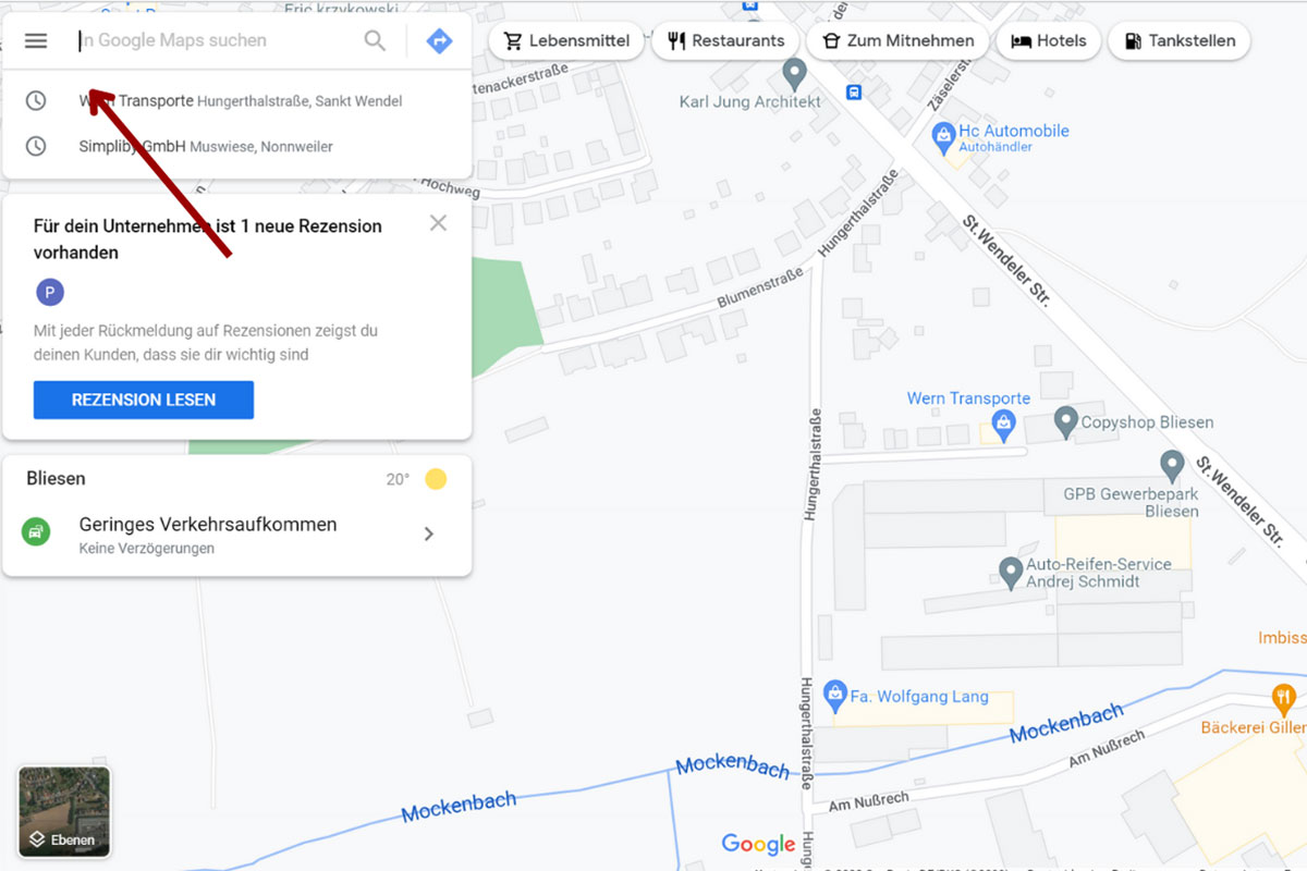 Menüpunkte bei Google Maps - Google Bewertungen