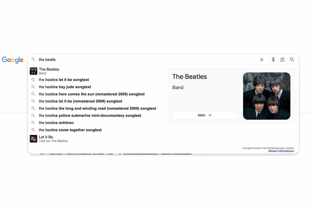 Google Suggest Suchvorschläge von Musik oder Bildern