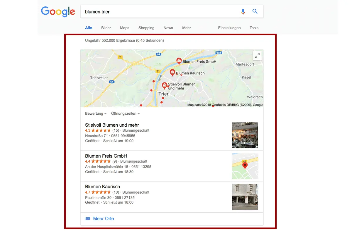 Google My Business Beispiel Local Box - simpliby Blog
